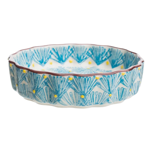 Tortiera Tonda Fiorellini Gialli e Azzurri con bordo Vinaccia