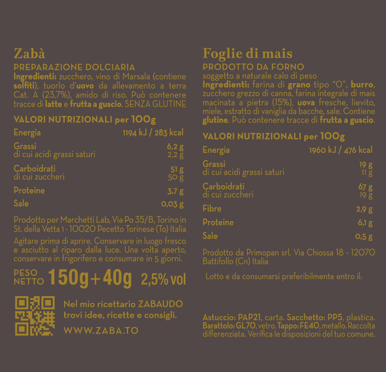 Zabà con Foglie di Mais