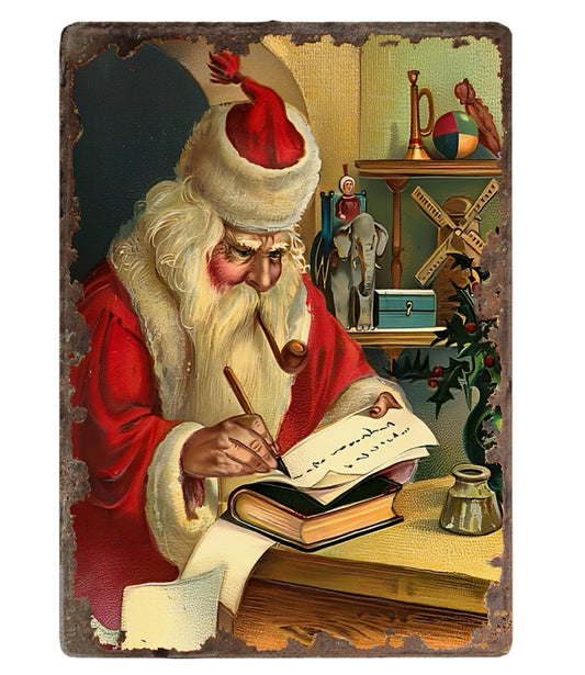 Targa Vintage Babbo Natale con Lettera e Pipa